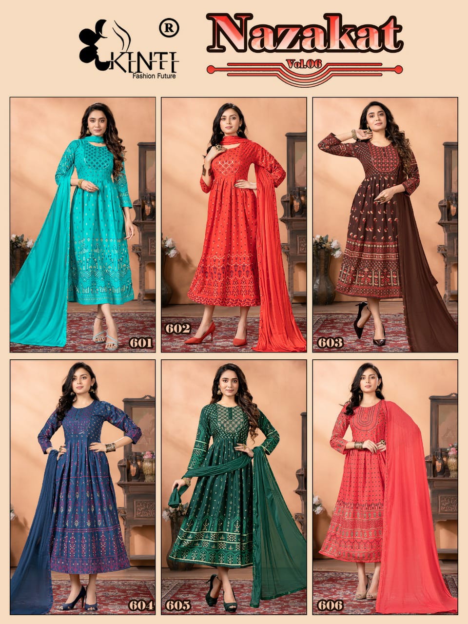Kinti Nazakat 6 Rayon Embroidery Ethnic Wear Printed Kurti With Dupatta Collection